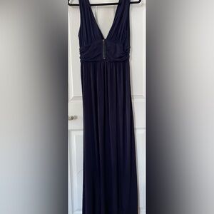 Lucca Couture Sleeveless Deep V Neck Dark Navy Maxi Dress Medium